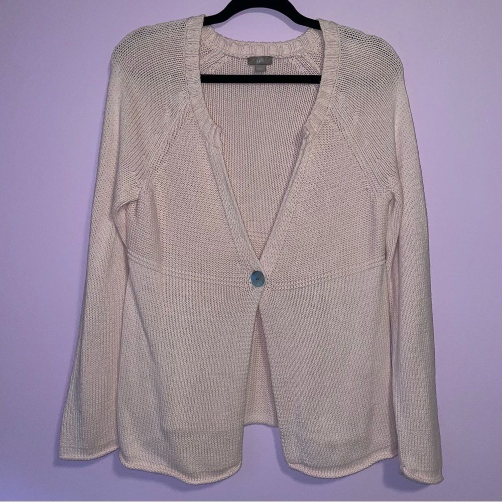 J Jill S Pink Cardigan Chunky Knit Cotton Blend Sweater